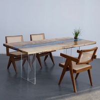 Table en bois d'érable burl avec résine époxy bleue - Table de bureau et de salle à manger à bord vif avec design artistique de rivière