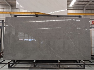 Đá nhân tạo Armani màu xám đậm, tấm lớn, chất liệu thạch anh nhân tạo dùng cho phòng khách & cầu thang, giải pháp thiết kế mô hình 3D - Product Image 1