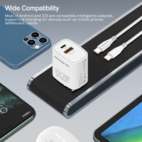 Pengisi Daya Cepat GaN 20W USB C PD dengan Kabel 1M Colokan UK Pengisi Daya Dinding Kompak untuk Smartphone Tablet Laptop