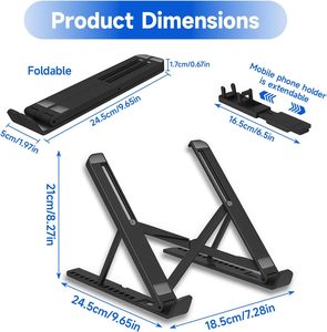 Laptop Stands 13-levels Adjustable Laptop Stand ABS Adjustable <b>Riser</b> Laptop Holder for <b>Desk</b> With Side Phone Holder - Product Image 4