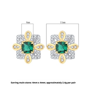 Vintage Fashion Jewelry Eco-friendly Copper Gold Plated Insert 4*4mm Green Zircon Floral <b>Earrings</b> Women for Daily Wear - Product Image 2