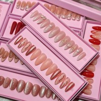 Emballage personnalisé, haute qualité, 10 pièces/paquet, ongles pressés, ongles artificiels de luxe, ongles en amande, faux ongles en diamant, ensemble d'ongles 3D
