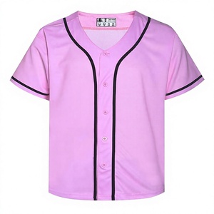 Camiseta de Béisbol Rosa de Manga Corta con Cuello en V, Cierre con Cordón, Transpirable, Absorbe la Humedad, Corte Regular, Color Sólido, Nombre del Equipo - Product Image 1