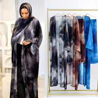 Vêtements modestes pour femmes musulmanes, ensemble abaya ouverte à deux pièces en crêpe de soie glacée imprimé, avec cardigan et hijab assorti, Moyen-Orient