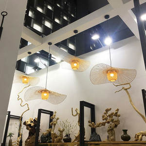 Lustre en osier fait à la main Art cuisine Vintage Led bambou tissé rotin suspension pour Restaurant - Product Image 6