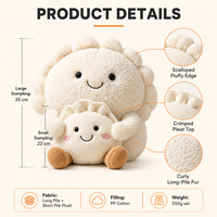 Paire de jouets en peluche à bords festonnés, en forme de boulette, avec dessus plissé et petits pieds, souvenirs pour panier-cadeau de boulangerie