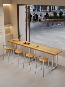 Conjunto de Mesa y Taburetes de <span class=keywords><strong>Bar</strong></span> Comerciales, Mesa de <span class=keywords><strong>Bar</strong></span> con Tapa de Madera Maciza y 4 Taburetes de <span class=keywords><strong>Bar</strong></span> con Estructura Metálica para Restaurante, Bistro, Pub - Product Image 1