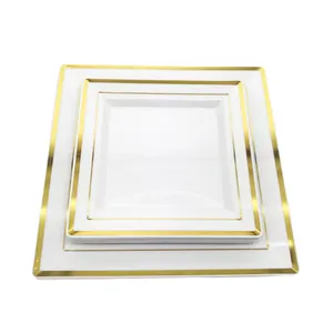 Party Plastic Plate Disposable Plastic Gold Square Dinner Plates Classic Wedding Party Plates