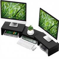 Dubbele monitorstandaard, bureau organizer voor 2 monitoren, verstelbare lengte en hoek, 3 planken, extra ruimte voor computer, laptop, tv