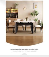 Table à manger extensible carrée avec plateau en ardoise, pieds en bois noir, style moderne et luxueux, pour restaurant