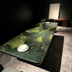 Table à manger rectangulaire en marbre naturel, bord poli, design contemporain, surface résistante à l'eau - Product Image 1