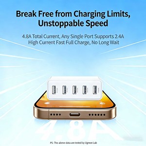 Cargador de Pared USB-A de 4 Puertos UGREEN de 24 W con Carga Rápida para Teléfonos Inteligentes, Tabletas y Bancos de Energía – Diseño Compacto, Enchufe Plegable - Product Image 5