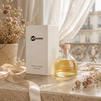 Bouteille diffuseur de parfum en verre transparent en gros, vide, ronde, avec bouchon en liège pour la décoration d'intérieur