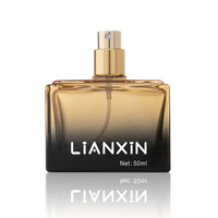 Flacon de parfum rectangulaire personnalisable, finition mate, gravure à l'acide, dégradé, 50 ml, vide, avec pompe pulvérisatrice, en verre, avec boîte d'emballage