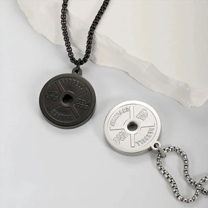 Collier pour homme en acier inoxydable 316 plaqué or 14k 18k, résistant à l'eau et inaltérable, avec pendentif haltère sportif - Product Image 3