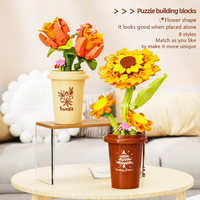 13033 Bouquet de fleurs éternelles en blocs de construction créatifs, plante en pot, cadeau, rose, tournesol, plante en pot, jouet de construction assemblé