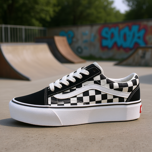 Zapatos de skate Vans Old Skool Checkerboard Black True White Canvas con cordones y punta redonda para todas las estaciones, auténticos - Product Image 2