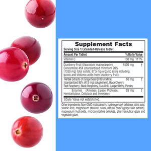 Comprimés de canneberge OEM ODM avec extraits d'herbes et de framboise rouge pour soutenir la santé des voies urinaires – Supplément de fruits de canneberge - Product Image 2