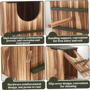<span class=keywords><strong>Casetta</strong></span> per uccelli in legno con apertura a ribalta, da appendere all'esterno, con palo e serratura, per fauna selvatica, casette per uccelli da esterno. - Product Image 5
