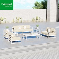 Mobilier d'extérieur moderne 7 places Revêtement en poudre Aluminium Métal Ensemble de canapés de patio pour jardin, plage, cour, hôtels