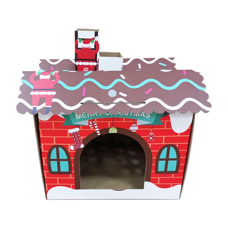 Indoor Small Red Snow House Corrugated Cardboard Cat House Paper Cat House