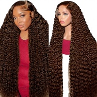 Perruque africaine bouclée vietnamienne avec dentelle frontale, entièrement tissée à la main, marron, plusieurs longueurs