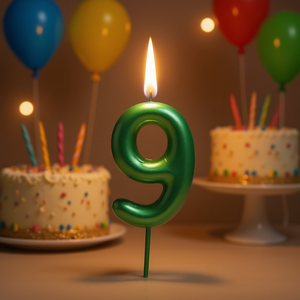 Candela Decorativa Numero 9 Verde 6cm per Torta di Compleanno - Product Image 3