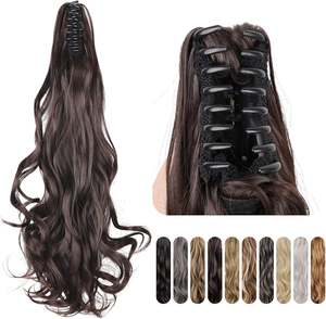 22 pouces <span class=keywords><strong>de</strong></span> long ondulé bouclé pince à griffes queue <span class=keywords><strong>de</strong></span> <span class=keywords><strong>cheval</strong></span> postiches Extension coiffures synthétique noir naturel queue <span class=keywords><strong>de</strong></span> <span class=keywords><strong>cheval</strong></span> pour <span class=keywords><strong>femme</strong></span> noire - Product Image 4