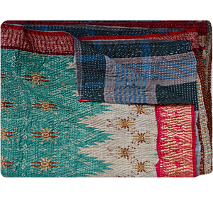 Ethnic Indian Home Decorative Vintage Sari Kantha Reversible <b>Bedspread</b> - Product Image 1