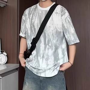 Camiseta de Manga Corta para Hombre, Verano 2025, Estilo Moderno, Marca de Moda, Simple, Versátil, con Cuentas, Sólida, Holgada, Informal, Transpirable, Vintage - Product Image 3