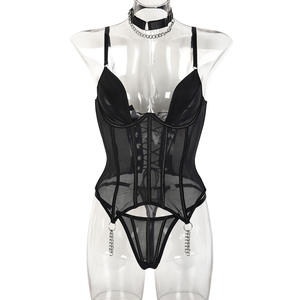 New Style Body Shaping See-through Mesh Corset Top Lingerie Set Sexy Backless Bondage Bra and Thong Set - Product Image 5