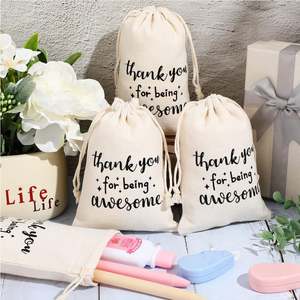 10*15cm Cotton Canvas Drawstring Pouch '<b>Thank</b> <b>You</b>' Wedding Party Favor Bags <b>Cookies</b> Candies Treats Home Decor Gifts Print Logo - Product Image 1