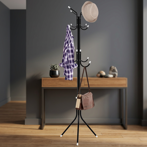 Minimalist Standing Metal Coat <b>Rack</b> With Hat And Bag Hooks For Living Room Storage - Product Image 6