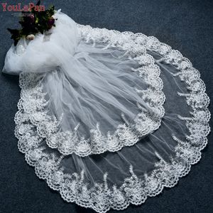 YouLaPan V105 Velo de Novia Doble Encaje Estilo Catedral con Flores Bordadas a <span class=keywords><strong>Mano</strong></span>, Velo de Fiesta y Ceremonia con Peineta Metálica - Product Image 3