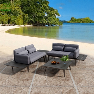 Patio sectionnel en forme de L canapés imperméable loisirs salon mobilier d'extérieur en bois <span class=keywords><strong>jardin</strong></span> canapé ensemble pour <span class=keywords><strong>côté</strong></span> piscine - Product Image 2