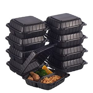 Paquete de 50 Cajas de Plástico <span class=keywords><strong>para</strong></span> Comida <span class=keywords><strong>para</strong></span> <span class=keywords><strong>Llevar</strong></span>, 8x8 Pulgadas, 3 Compartimentos, Resistentes, Desechables, <span class=keywords><strong>para</strong></span> <span class=keywords><strong>Pasta</strong></span>, Ensalada, Sándwiches - Product Image 1