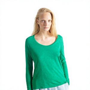 Camiseta de Manga Larga para Mujer de la Mejor Calidad, Tejido Jersey Suave, Cuello Redondo, Top Básico Informal, Fabricante de Ropa OEM ODM, Venta al Por Mayor - Product Image 1