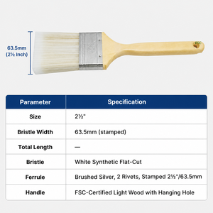 Brocha de pintura de 2.5 pulgadas (63.5mm) con mango de <span class=keywords><strong>madera</strong></span>, <span class=keywords><strong>cerdas</strong></span> de nailon blancas, virola plateada y orificio de tamaño estampado - Product Image 4