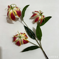 3 Tangkai Bunga Lily Gloriosa Sutra 3D Buatan, Grosir Bunga Palsu untuk Dekorasi Pernikahan, Lorong Pengantin, Latar Panggung, Resepsi