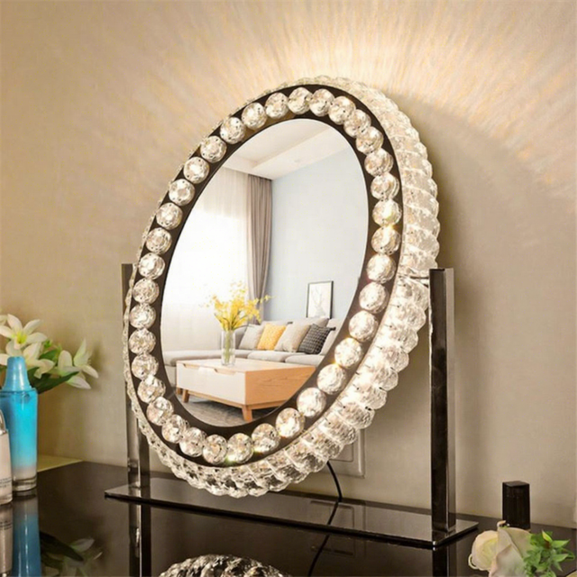 Trendy Hot Sell Crystal Lighted Vanity Mirror for Bedroom Dressing Table Wedding Gift Present Led Makeup Mirror