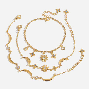 สร้อยข้อมือสตาร์มูนชาร์มชุบทองประดับเพชรเซอร์คอนสำหรับสวมใส่ทุกวันชุดเครื่องประดับสำหรับผู้หญิง - Product Image 1