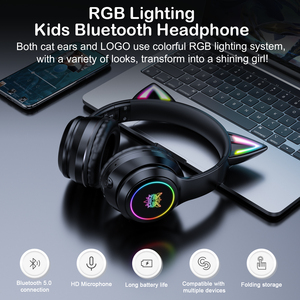 Auriculares inalámbricos <span class=keywords><strong>Onikuma</strong></span> <span class=keywords><strong>B90</strong></span>, plegables, BT 5,0, LED, para videojuegos, con orejas de gato - Product Image 2