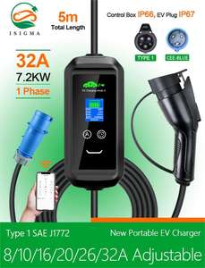 Chargeur EV portable Type 1 Type 2 GB/T prise de charge 32A chargeur de voiture électrique avec écran d'affichage pour <span class=keywords><strong>camping</strong></span> ménage - Product Image 3