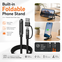 Cable de Carga Trenzado de Alta Calidad de 240W con E-Marker, Cable USB-C de Carga Rápida con Soporte Plegable para Teléfono y Adaptador USB-A