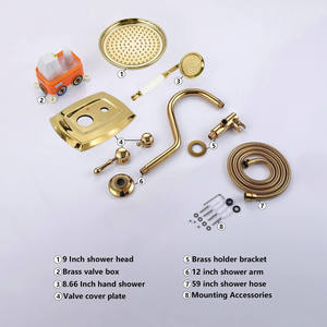 نظام مجموعة صنبور دش المطر العتيق: رأس هطول الأمطار 9 بوصة وبخاخ محمول باليد ، صمام نحاسي تحويل ذو اتجاهين مع طقم تشذيب - Product Image 4