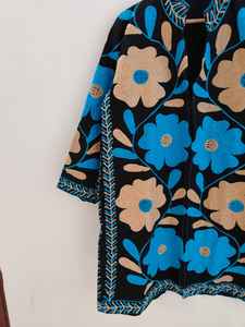 Hand Embroidered Suzani Jacket Red <b>White</b> Floral Long <b>Coat</b> Boho Chic Artisan Outerwear Festival Statement Jacket - Product Image 4