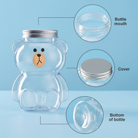 Bouteille d'emballage en plastique PET en forme d'ours mignon avec bouchon à vis, couleur personnalisée, pour thé au lait, jus, bonbons, snacks, avec trou pour paille