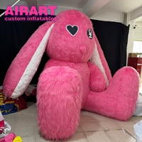 Lapin rose aux longues oreilles gonflables, ballon lapin assis gonflable, lapin mignon gonflable pour la décoration de fête rave
