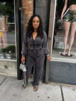 Nouvel ensemble de survêtement rétro en molleton extensible pour l'automne, avec cardigan, haut court et pantalon large taille haute