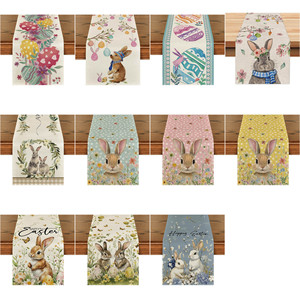 Chemin de table de Pâques rectangulaire réutilisable à imprimé floral de lapin pour décoration intérieure - Product Image 4